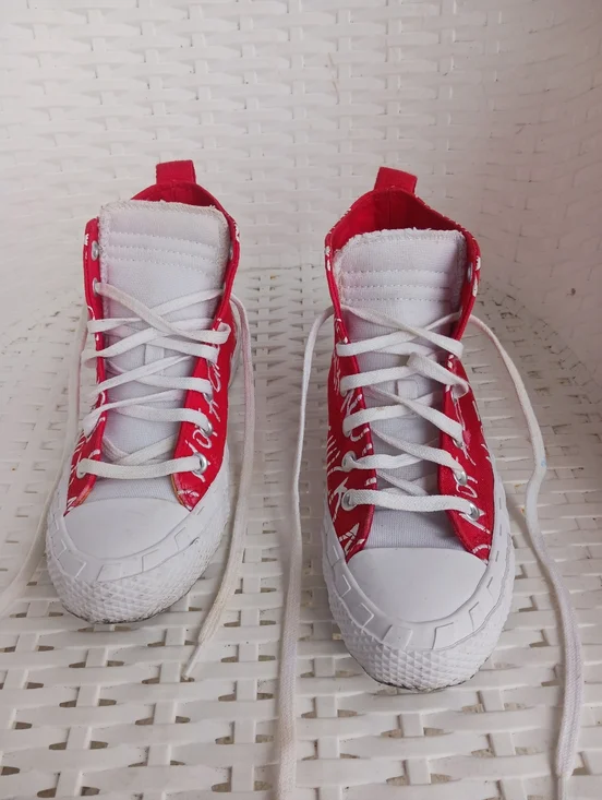 Converse "Not A Chuck" Big Kid letters Printed Red High Top Sneakers - Picture 3 of 13